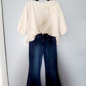 NWT-Joh. Pearl Bow Woven Top-Hamptons Size M